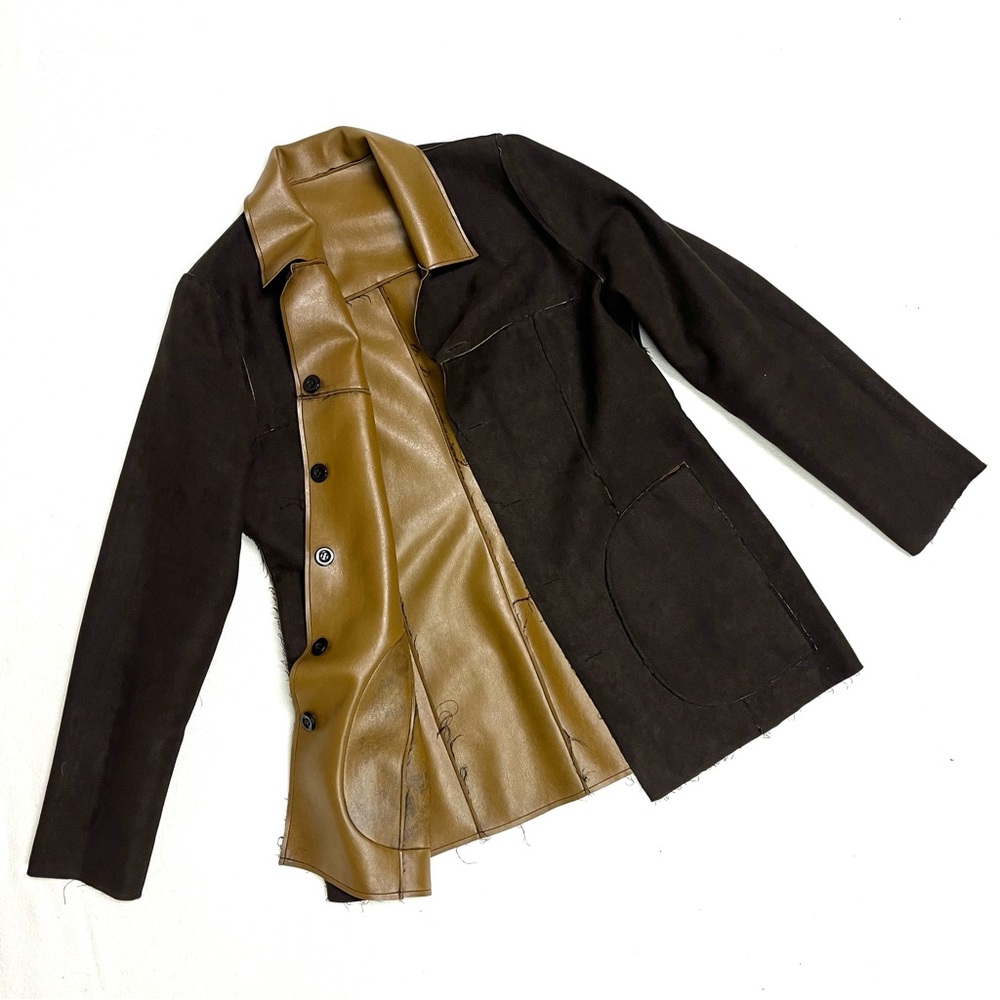 Outer Edge Reversible Brown Faux Leather/Suede Blazer/Jacket